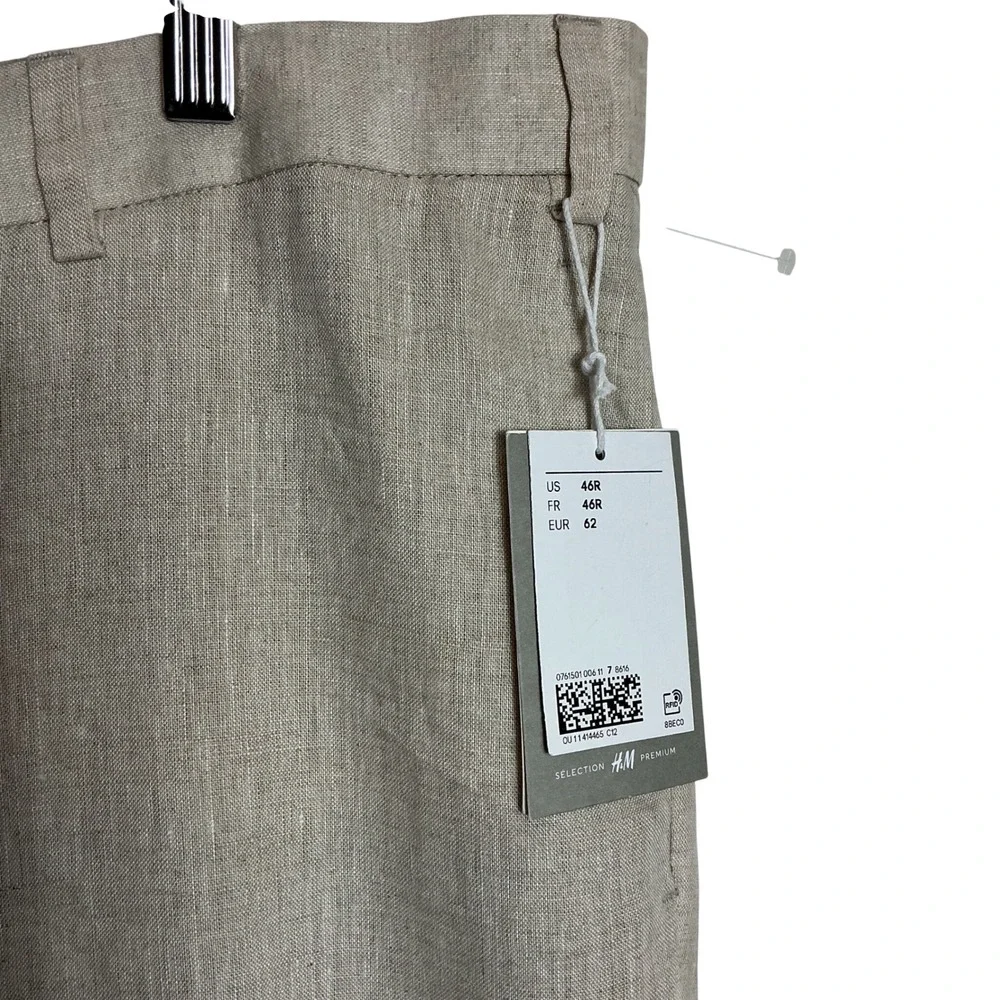 H&M Size 46R Natural 100% Linen‎ Slim Fit Men's Suit Pants NEW Lightweight
